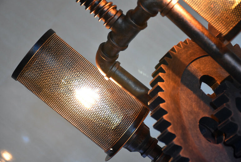 Rustic Vintage Industrial Iron Gear 2-Light Chandelier for Loft Spaces