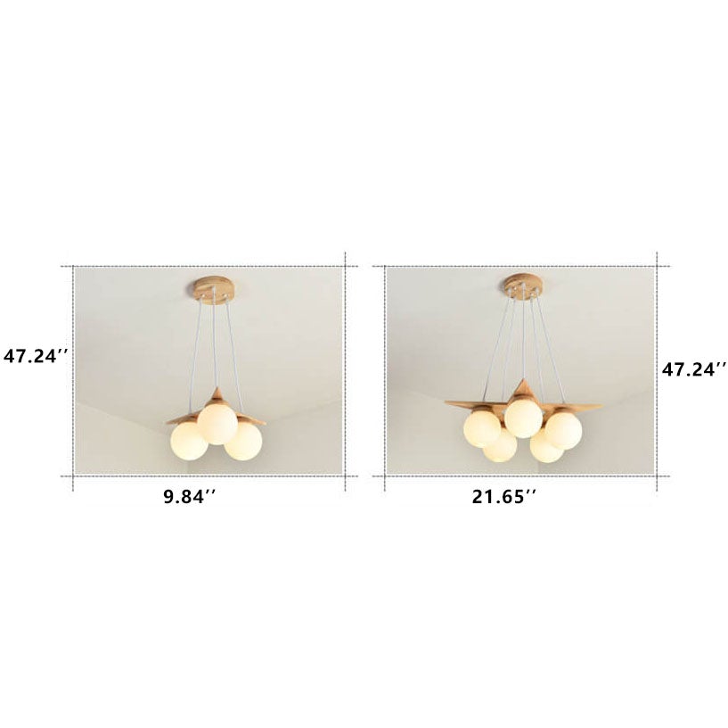 Modern Wood & Frosted Glass 3/5 Light Chandelier for Living Room