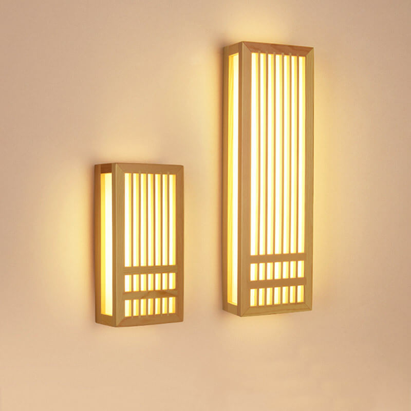 Contemporary White Wood and Acrylic Rectangular LED Wall Sconce for Living Room