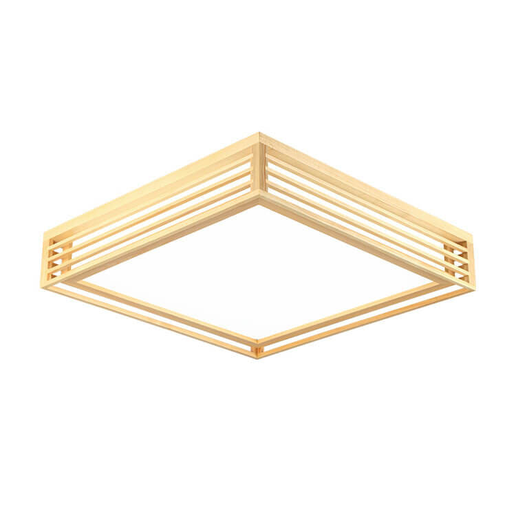 Natural Wood Square LED Flush Mount Ceiling Light for Japanese Tatami Room