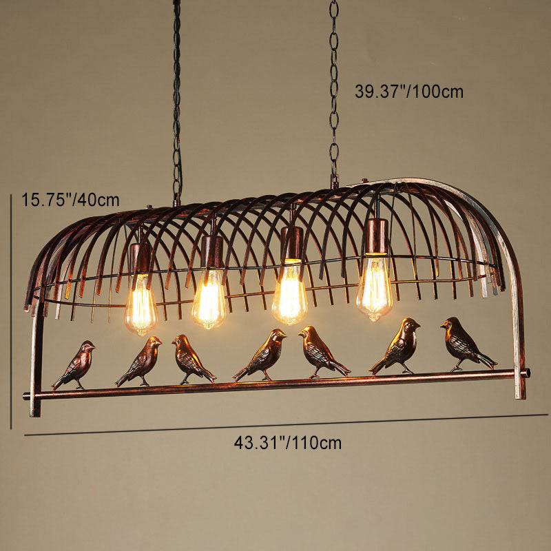 Vintage-Inspired Black Iron 4-Light Bird Cage Chandelier for Dining Room