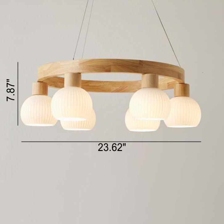Rustic Japanese Style Textured Glass Globe Chandelier for Living Room
