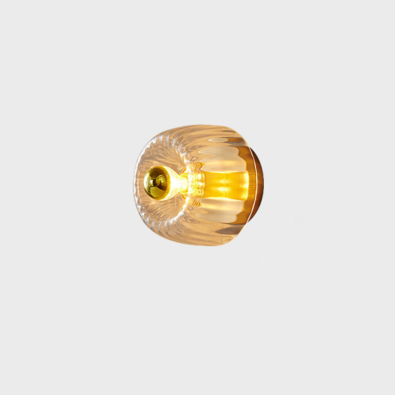 Modern Copper and Glass Sun-Shaped Flush Mount Light for Entryway