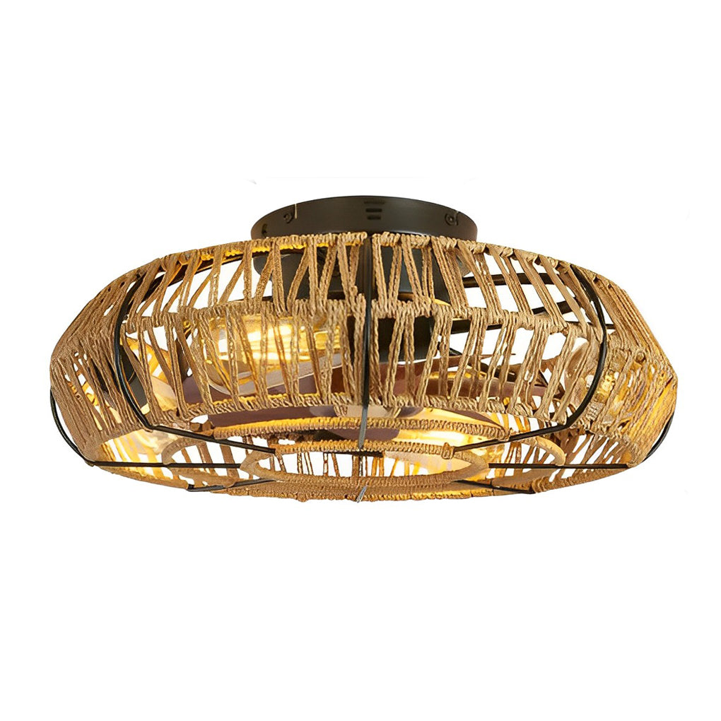 Industrial Style Rattan and Iron Ceiling Fan Lamp for Modern Spaces
