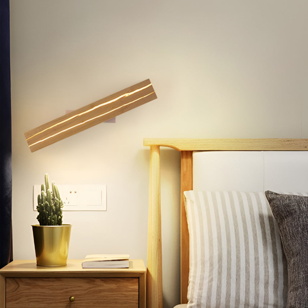 Adjustable Dark Wood LED Wall Lamp with Three Dimming Levels for Modern Living Spaces