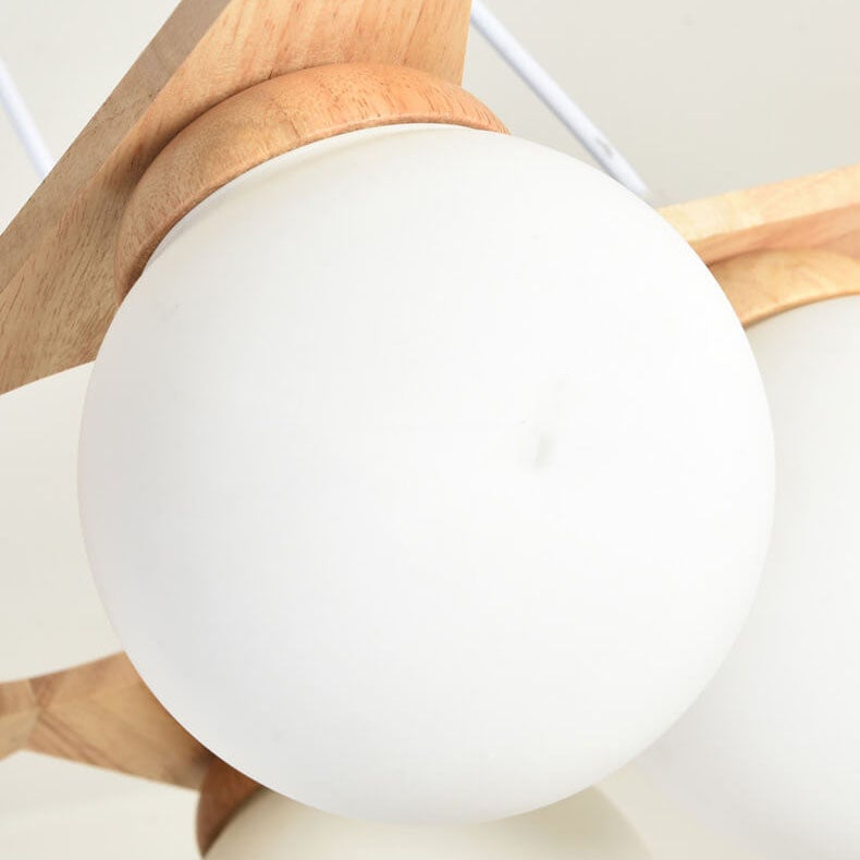 Modern Wood & Frosted Glass 3/5 Light Chandelier for Living Room