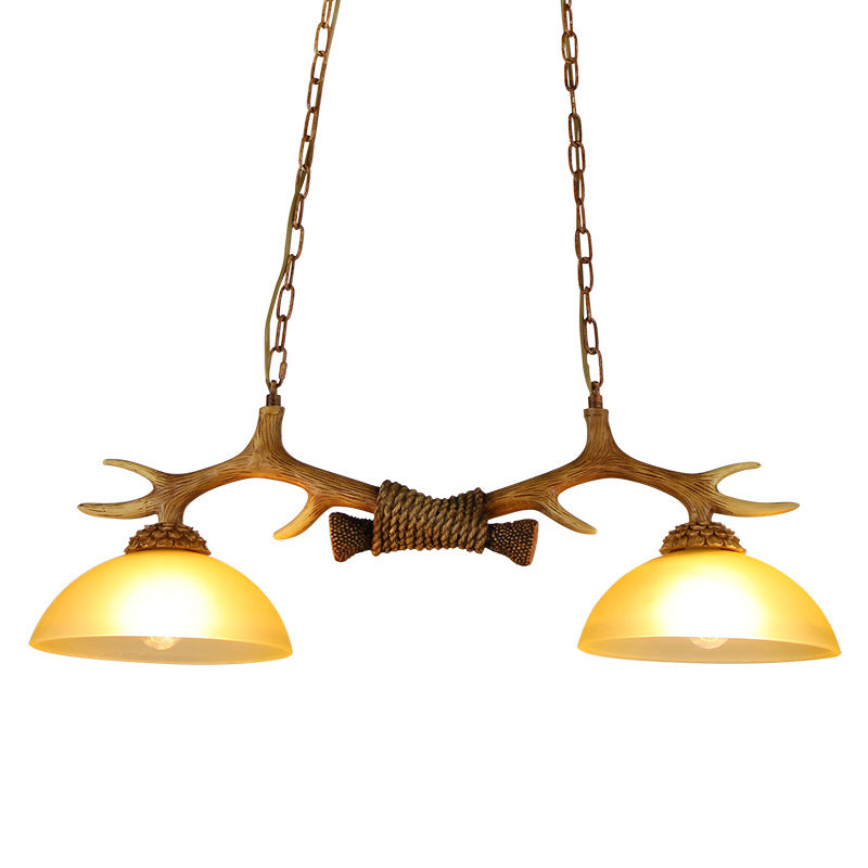 Antler-Inspired Vintage Resin Glass Bowl 2-Light Chandelier for Rustic Decor