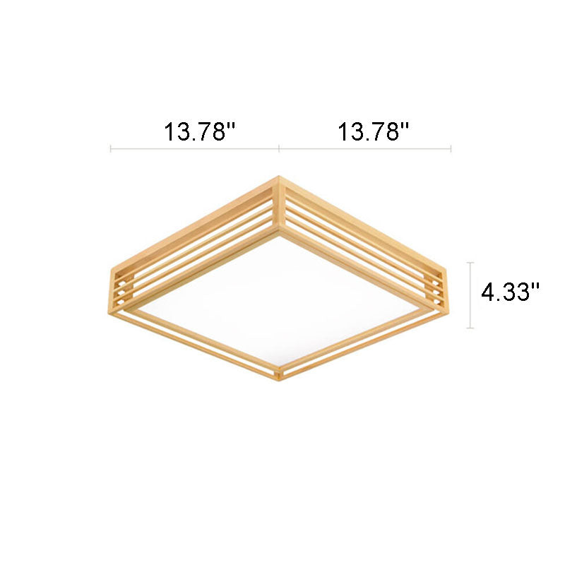 Natural Wood Square LED Flush Mount Ceiling Light for Japanese Tatami Room