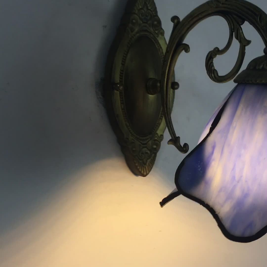 Antique Tiffany Style Stained Glass 1-Light Wall Sconce for Living Room