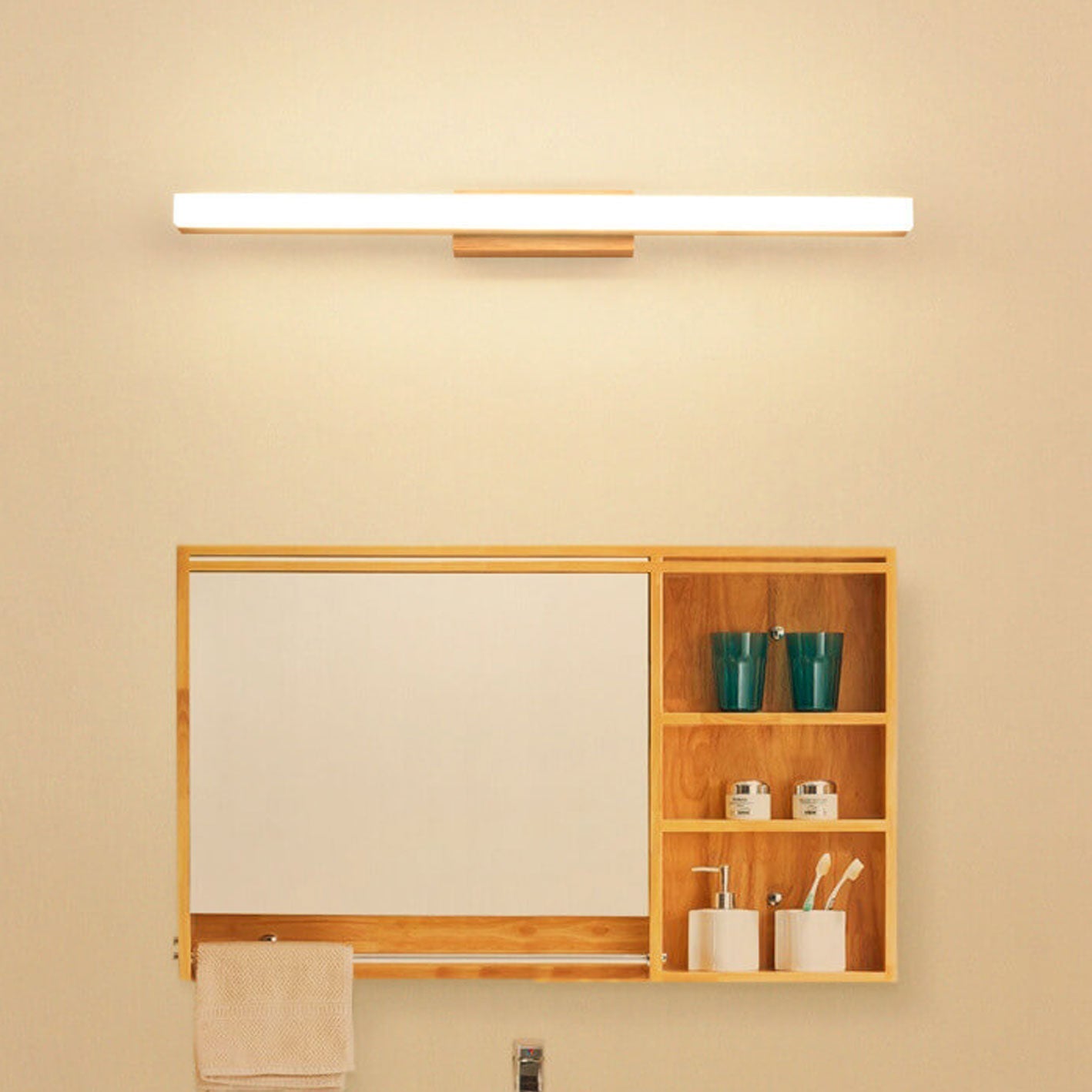 Scandinavian Natural Wood LED Wall Sconce Lamp for Modern Bathrooms