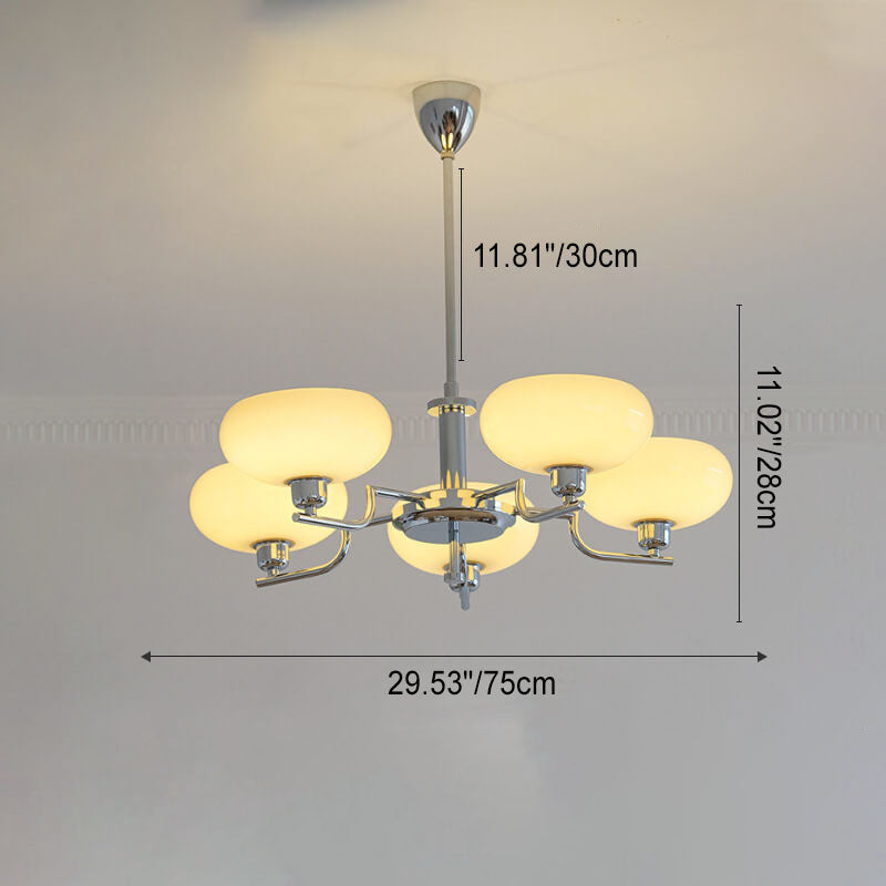 Traditional Vintage Milk White Glass Dome Chrome 3/5 Light Chandelier