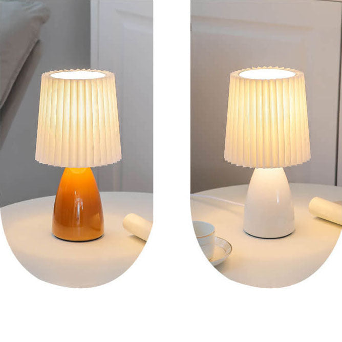 Nordic Vintage Glass Base Pleated Shade Table Lamp for Living Room