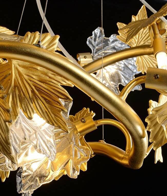 Modern Maple Leaf Glass Aluminum Chandelier for Dining Room Elegance