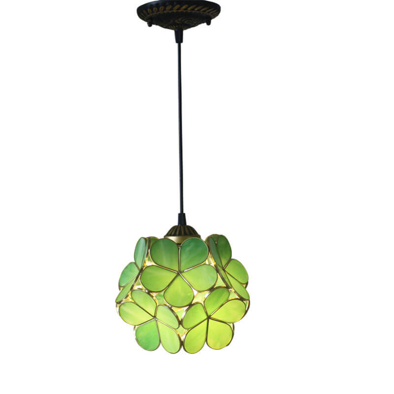 Antique Rose Stained Glass 1-Light Pendant Fixture for Dining Room