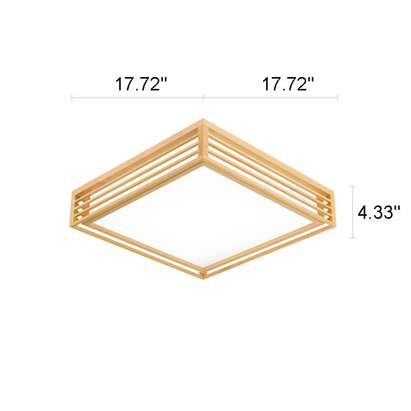Natural Wood Square LED Flush Mount Ceiling Light for Japanese Tatami Room