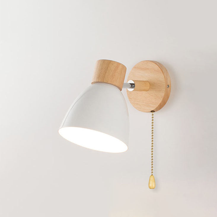 Modern Minimalist Solid Color Macaron Iron Wood Wall Sconce for Bedroom