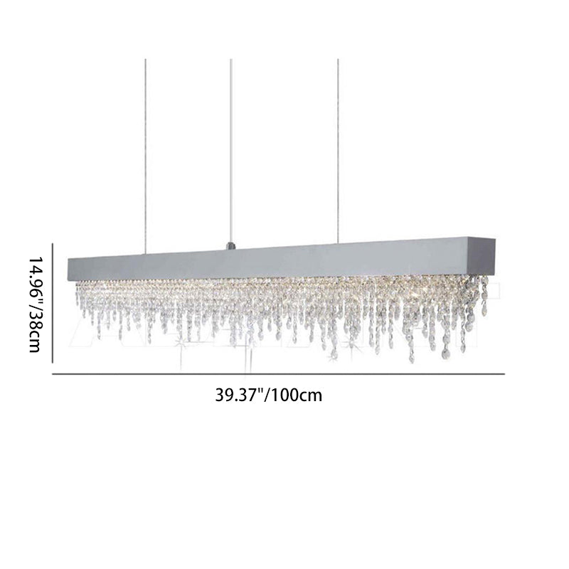 Elegant Silver Stainless Steel Rectangular Crystal LED Chandelier for Dining Room