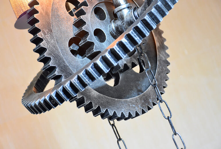 Rustic Vintage Industrial Iron Gear 2-Light Chandelier for Loft Spaces