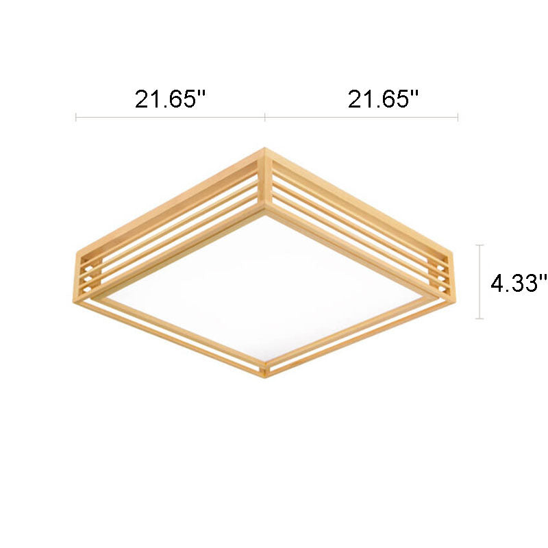 Natural Wood Square LED Flush Mount Ceiling Light for Japanese Tatami Room