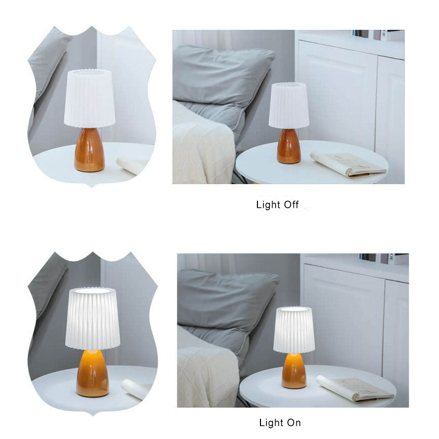 Nordic Vintage Glass Base Pleated Shade Table Lamp for Living Room