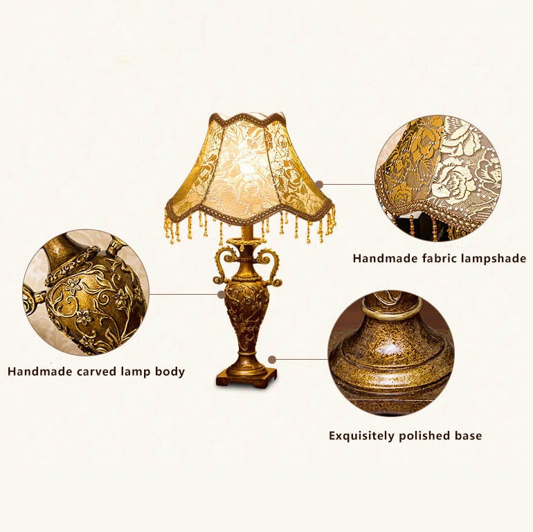 Antique European Vintage 1-Light Fabric Table Lamp for Cozy Living Room