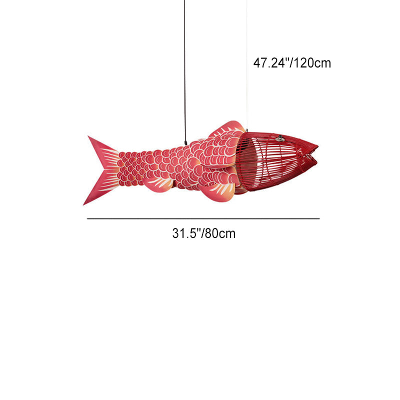 Elegant Chinese Koi Fish Iron and PVC Chandelier for Dining Room 2/4 Lights