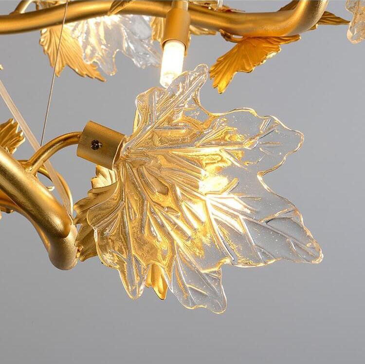 Modern Maple Leaf Glass Aluminum Chandelier for Dining Room Elegance