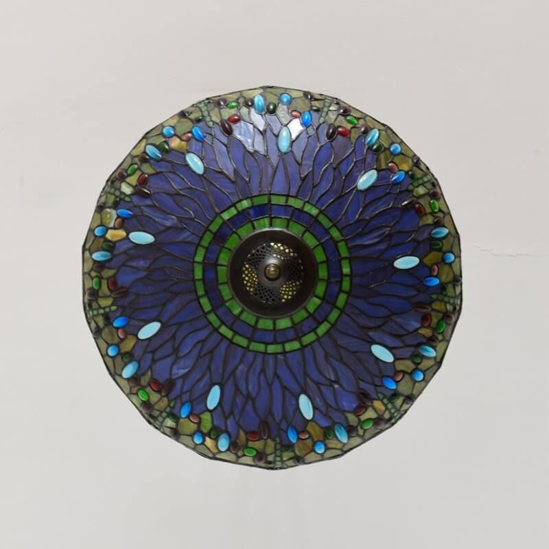 Antique Tiffany Dragonfly Stained Glass 3-Light Chandelier for Dining Room