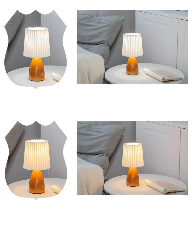 Nordic Vintage Glass Base Pleated Shade Table Lamp for Living Room