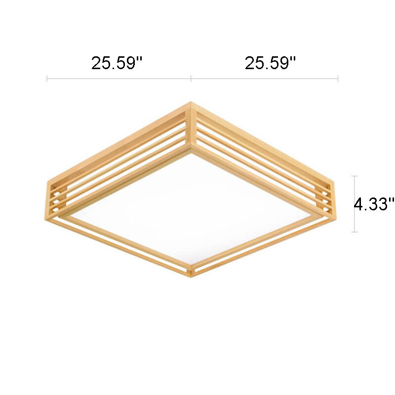 Natural Wood Square LED Flush Mount Ceiling Light for Japanese Tatami Room