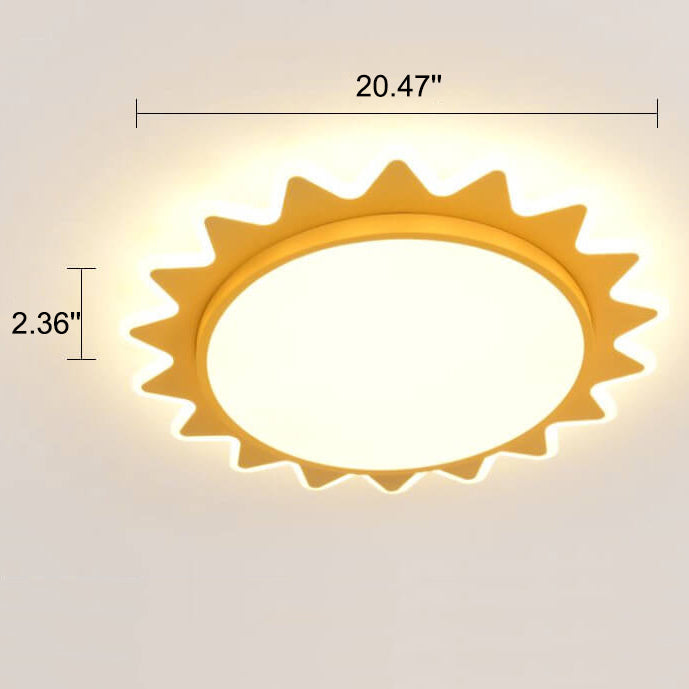 Playful Yellow Cartoon Sun LED Flush Mount Ceiling Light for Kids' Room