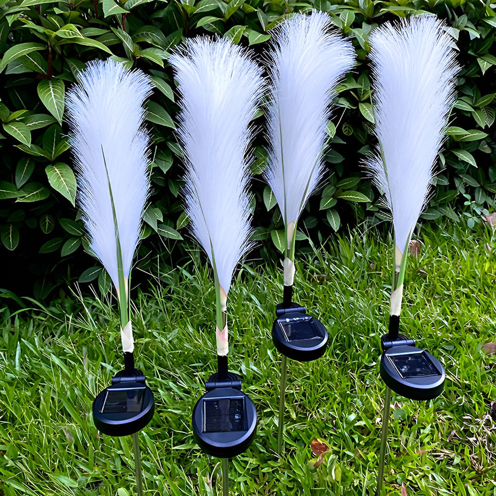 Set of 2 Solar-Powered Hairy Reed LED Lawn Lamps for Patio Garden