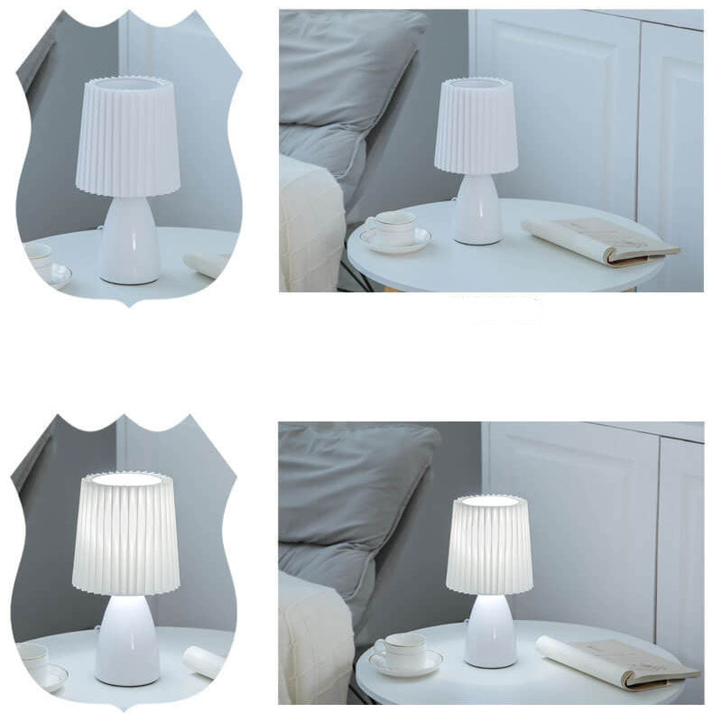Nordic Vintage Glass Base Pleated Shade Table Lamp for Living Room