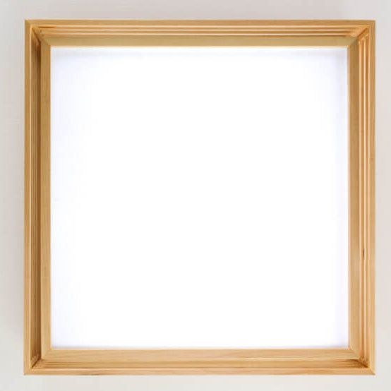Natural Wood Square LED Flush Mount Ceiling Light for Japanese Tatami Room
