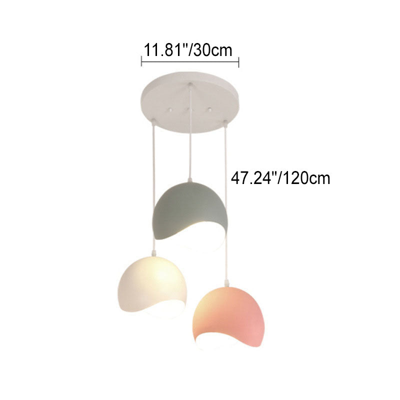 Contemporary Nordic Solid Color Iron Round Dome 1/3 Light Island Light Chandelier For Living Room & Dining Room