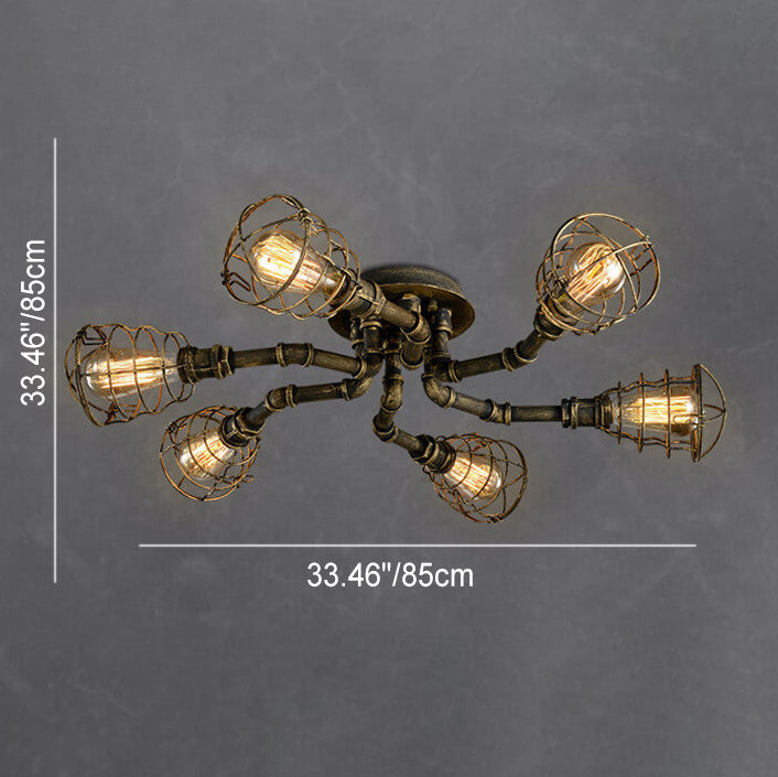 Rustic Industrial Vintage Iron 4/6/8-Light Round Flush Mount Fixture