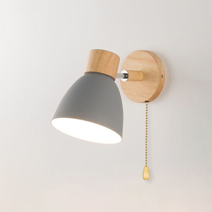 Modern Minimalist Solid Color Macaron Iron Wood Wall Sconce for Bedroom
