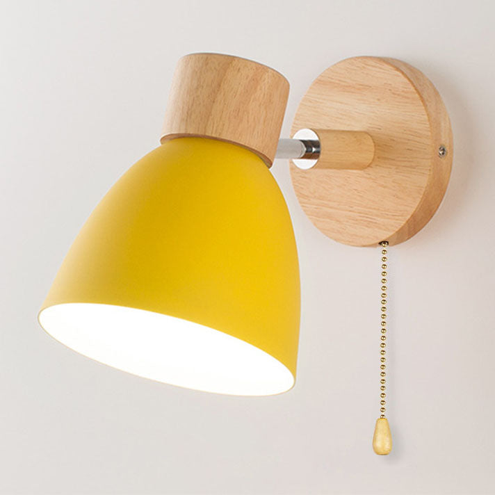 Modern Minimalist Solid Color Macaron Iron Wood Wall Sconce for Bedroom