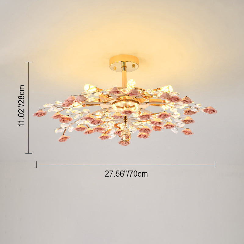 Elegant Rose Gold Iron Ceramic Crystal Chandelier for Dining Room
