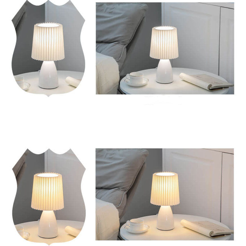 Nordic Vintage Glass Base Pleated Shade Table Lamp for Living Room