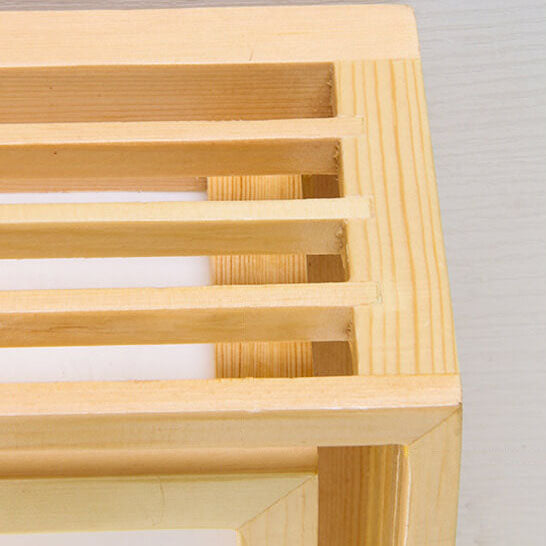 Natural Wood Square LED Flush Mount Ceiling Light for Japanese Tatami Room