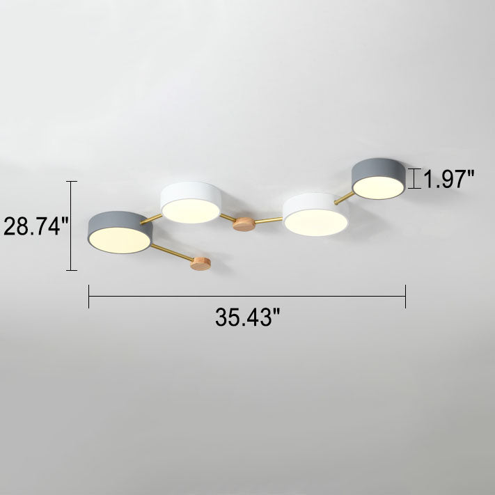 Scandinavian Minimalist Oak Wood and Iron LED Flush Mount Light Fixture