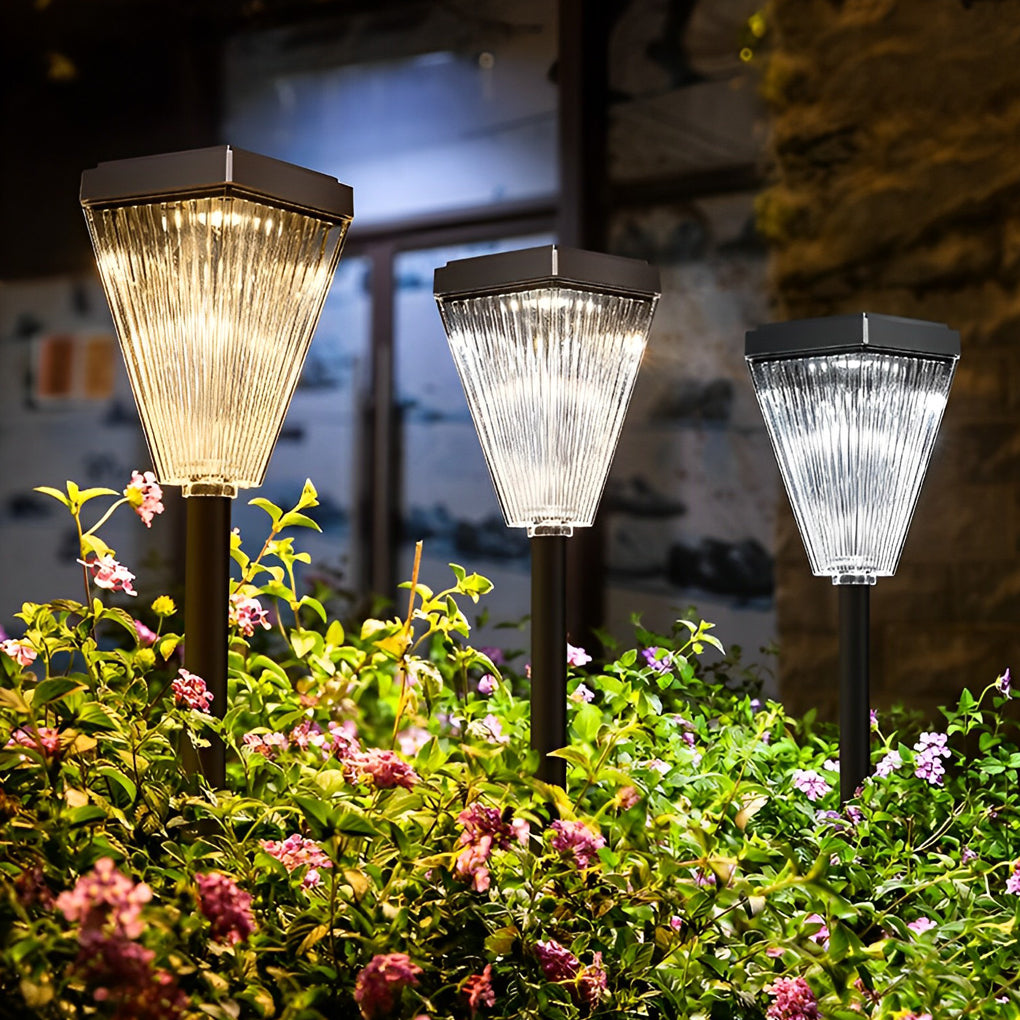 Dimmable Modern Solar LED Garden Post Light with Ripple Glass Shade