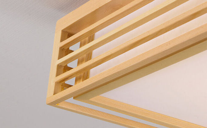 Natural Wood Square LED Flush Mount Ceiling Light for Japanese Tatami Room