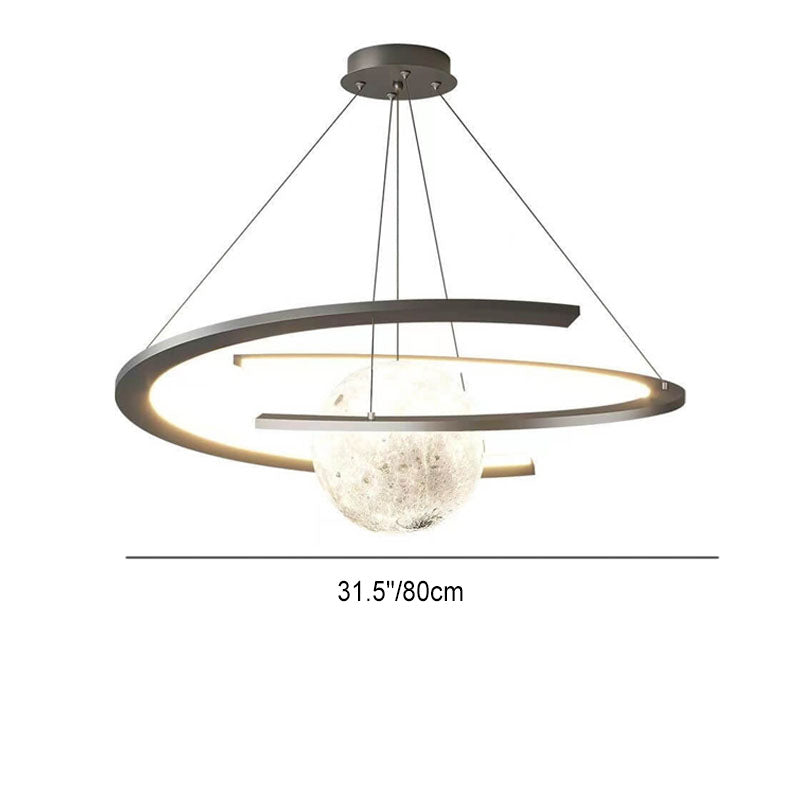 Nordic Minimalist White Wrought Iron Planet LED Chandelier for Kids' Room