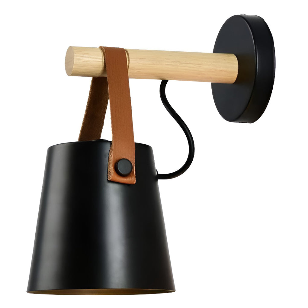 Nordic Style Wood and Metal Plug-in Wall Sconce Light for Living Room