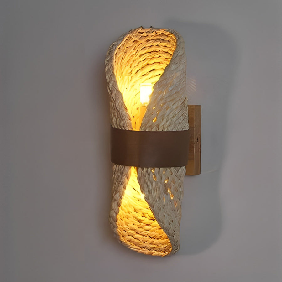 Japanese-Style Rattan Wood LED Wall Light for Living Room & Hallway