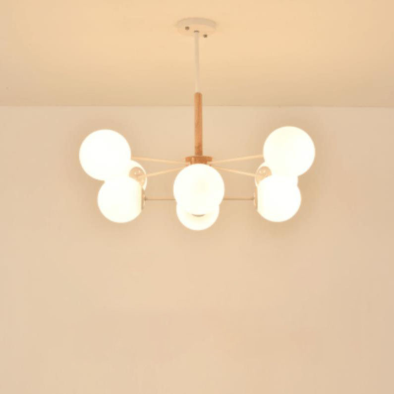 Contemporary Nordic Log Magic Bean Rubberwood Iron Glass 6/8/12/16-Light Chandelier For Living Room & Bedroom