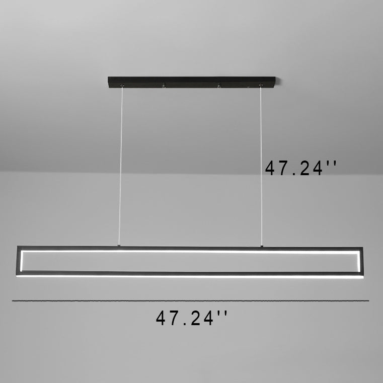 Sleek Black Metal Long LED Chandelier Pendant Light for Dining Room