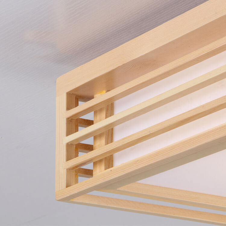 Natural Wood Square LED Flush Mount Ceiling Light for Japanese Tatami Room